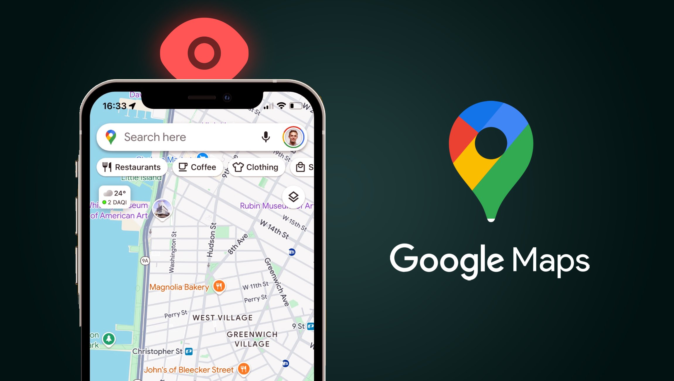Un téléphone avec Google Maps, une application de navigation gps qui surveille et traque les déplacements de l'utilisateur, ce qui atteint sa vie privée